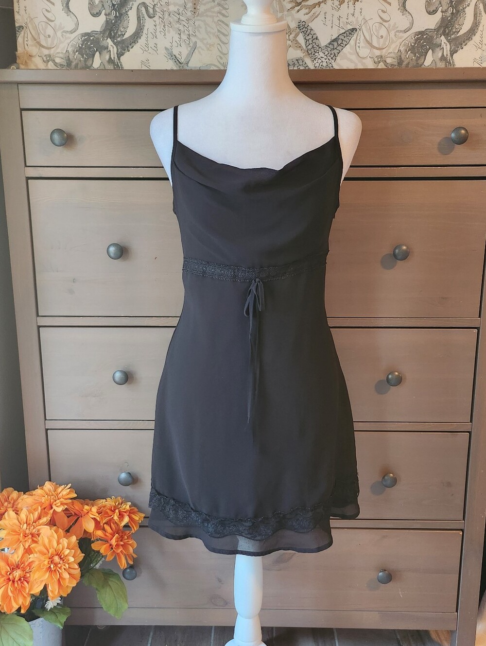 Forever 21 Little Black Slip Dress With Lace Size Medium